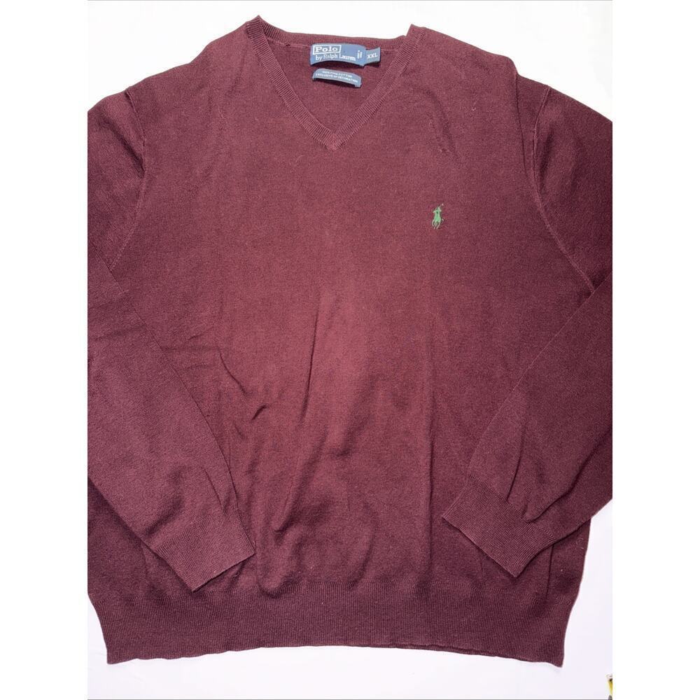 Vintage Polo Ralph Lauren Maroon Label 100% Pima Cotton V-Neck Sweater Size XXL
